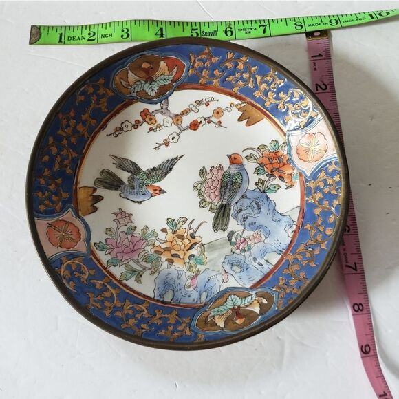 Handpainted Brass Base Asian Bowl - Picture 6 of 6